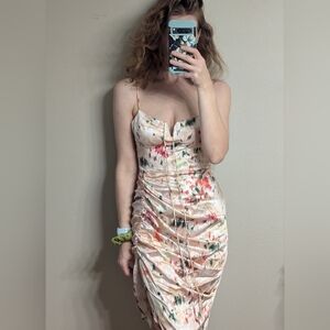 Cider Illusion Floral Ruched Halter Midi Dress Floral Print Ruched Dress S